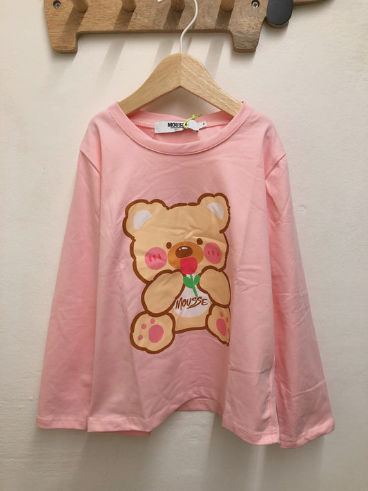T-shirt rosa manica lunga Orsetto