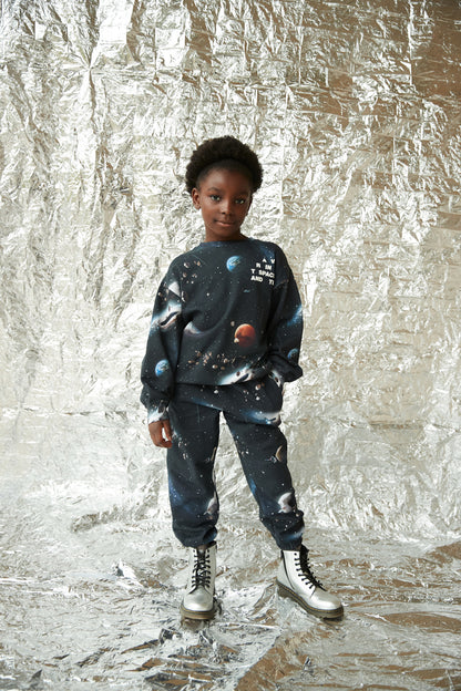 Pantalone lungo jogger blu scuro con stampa Space