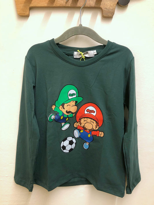 T-shirt verde manica lunga Mario e Luigi