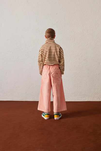 Pantalone svasato in velluto rosa chiaro