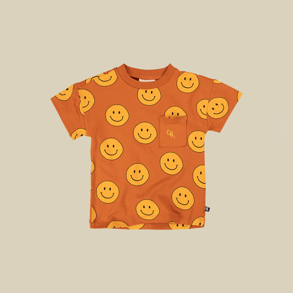 T-shirt arancione con stampa Happy Face
