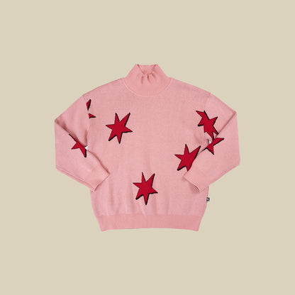 Maglione collo alto rosa con Stars