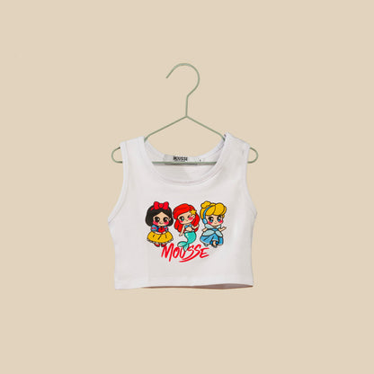 Canottiera crop bianca con principesse