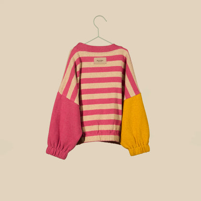 Maglia in caldo cotone righe orzo e rosa