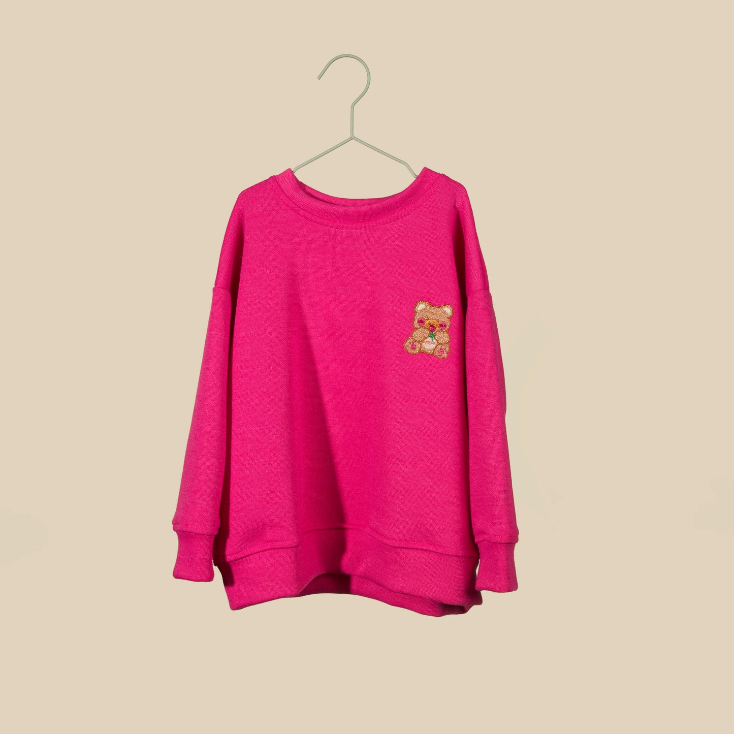 Maglia in caldo cotone fuxia con orsetto