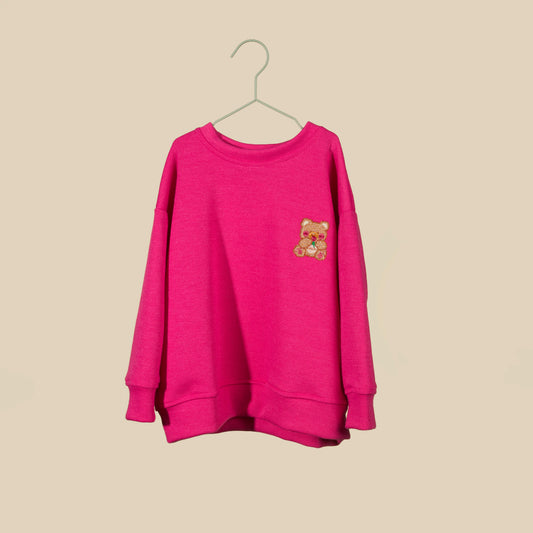 Maglia in caldo cotone fuxia con orsetto