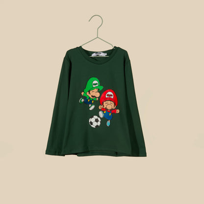 T-shirt verde manica lunga Mario e Luigi