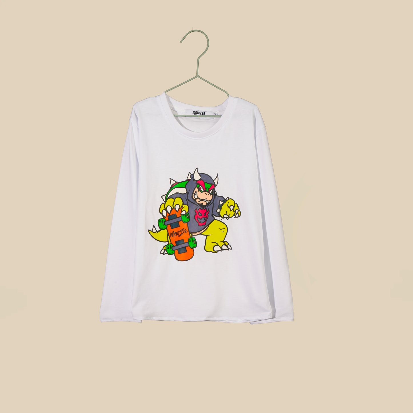 T-shirt bianca manica lunga Bowser