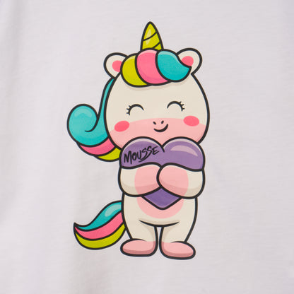 T-shirt bianca manica lunga Unicorno