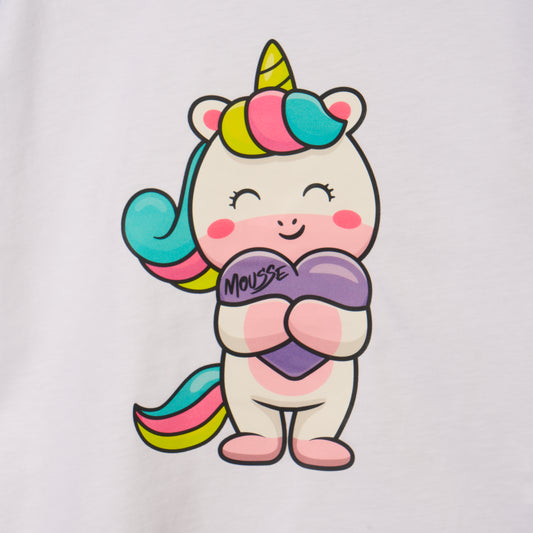 T-shirt bianca manica lunga Unicorno