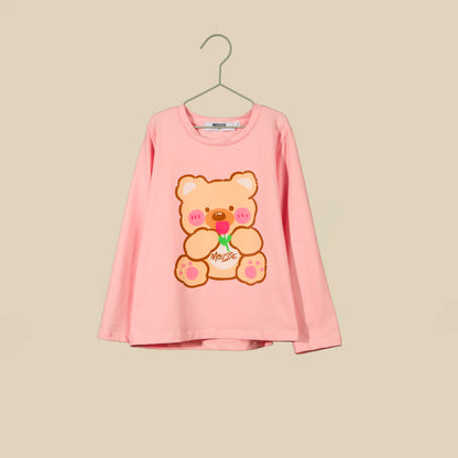 T-shirt rosa manica lunga Orsetto
