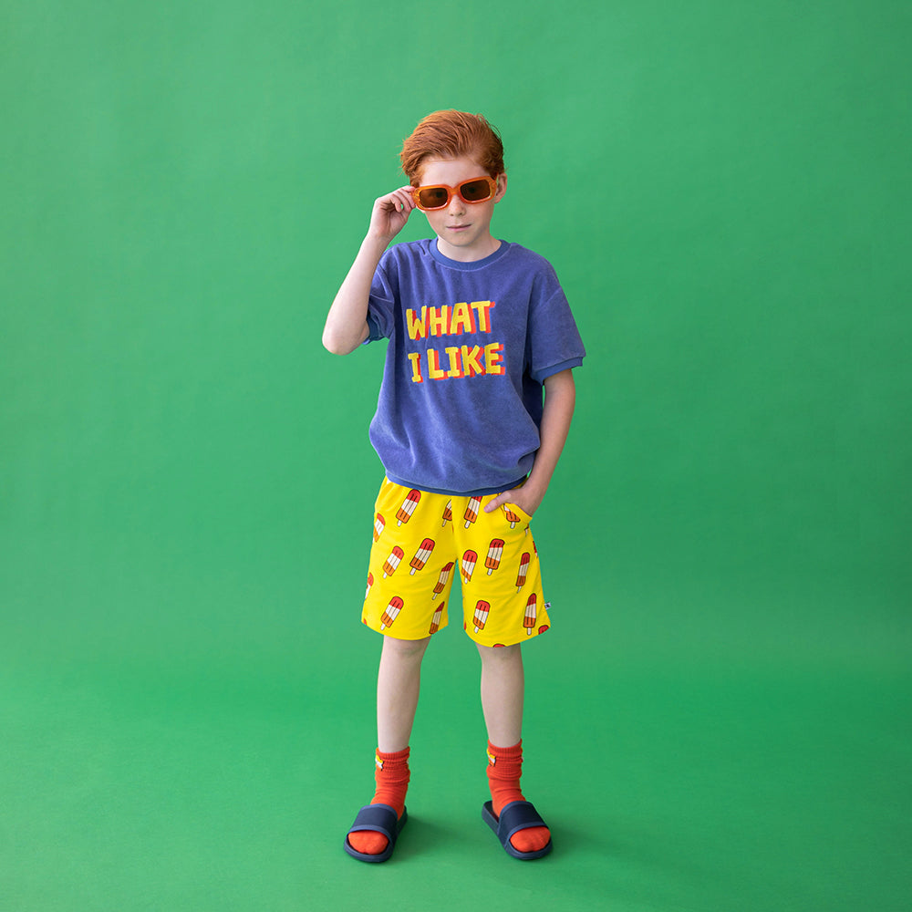 Shorts gialli con stampa ghiaccioli
