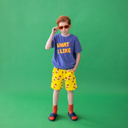 Shorts gialli con stampa ghiaccioli