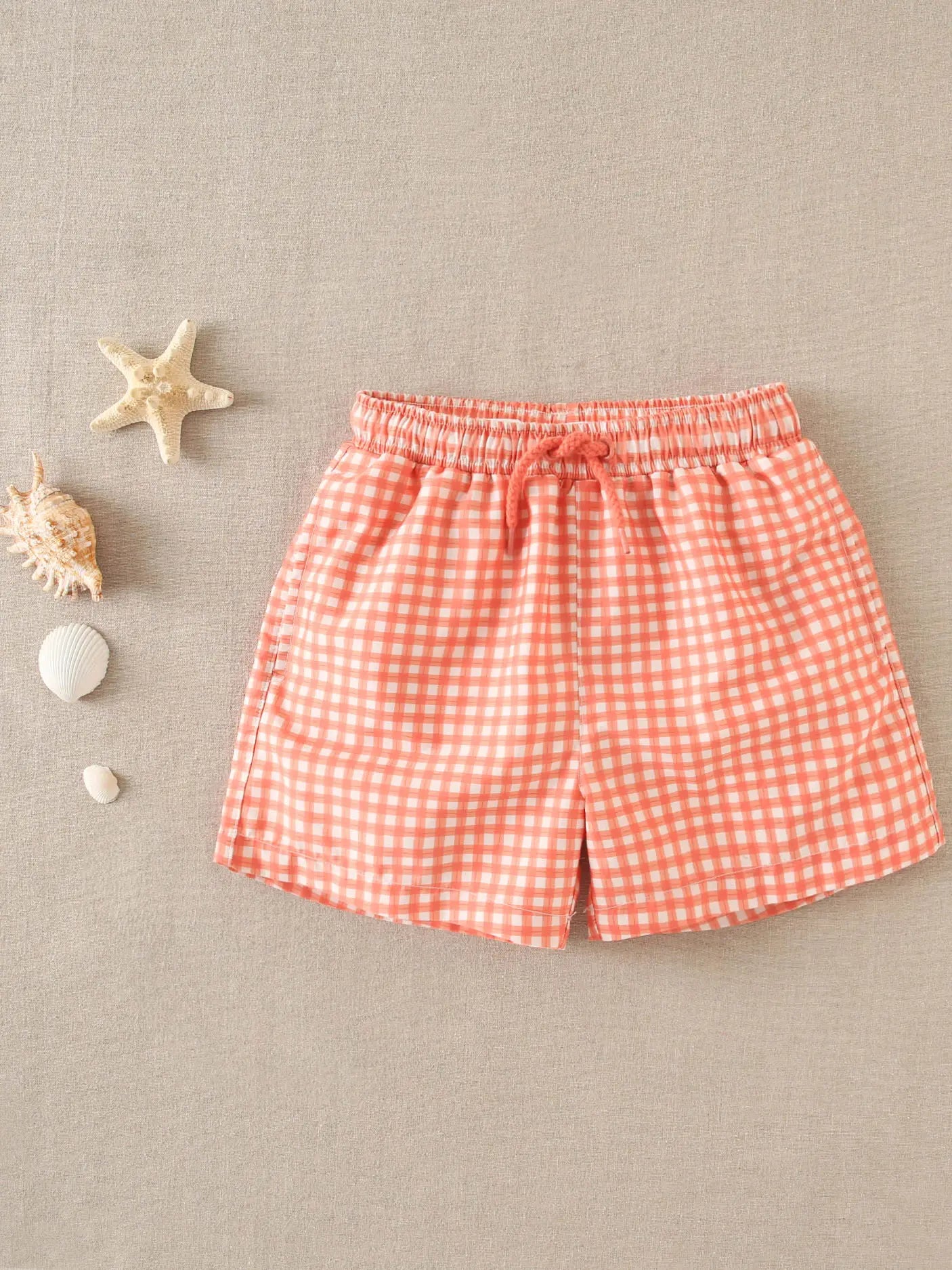 Costume boxer a quadretti arancioni e bianchi