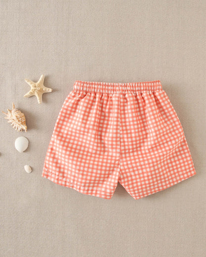 Costume boxer a quadretti arancioni e bianchi