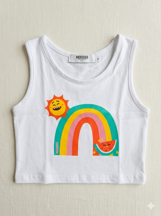 Canottierina bianca con arcobaleno