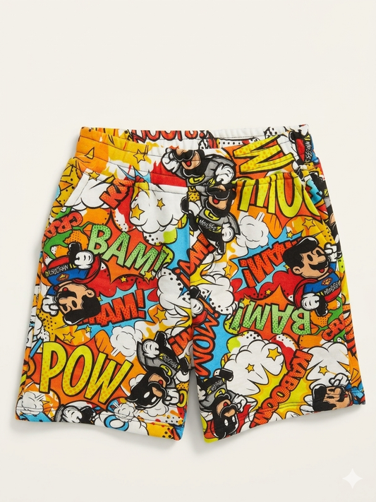 Shorts in tuta con Mario e Batman