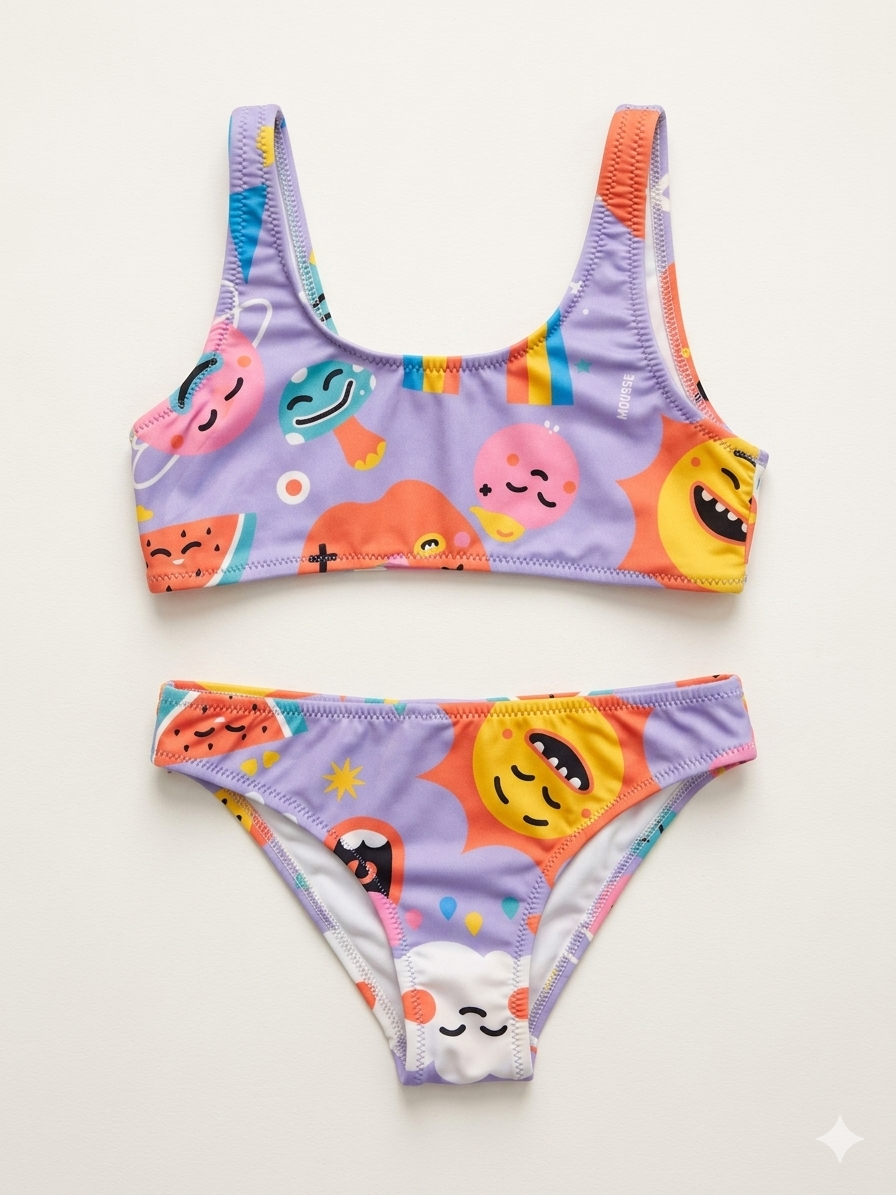 Bikini sportivo viola con emoticons
