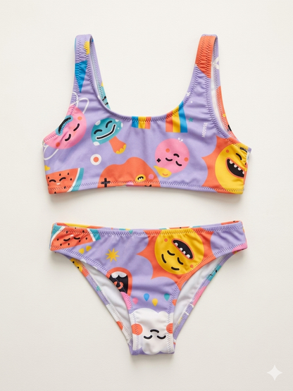 Bikini sportivo viola con emoticons