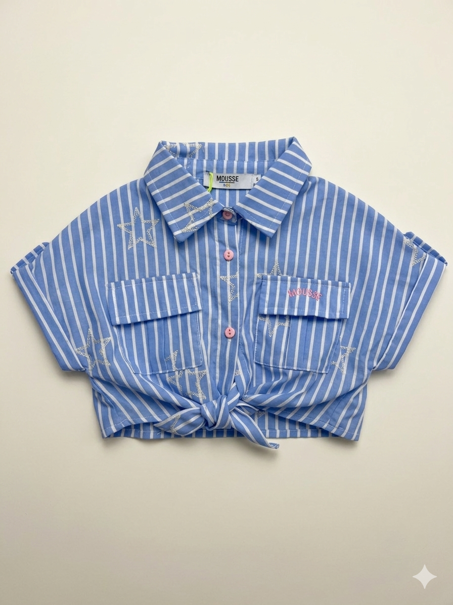 Camicia crop a righe azzurre e bianche