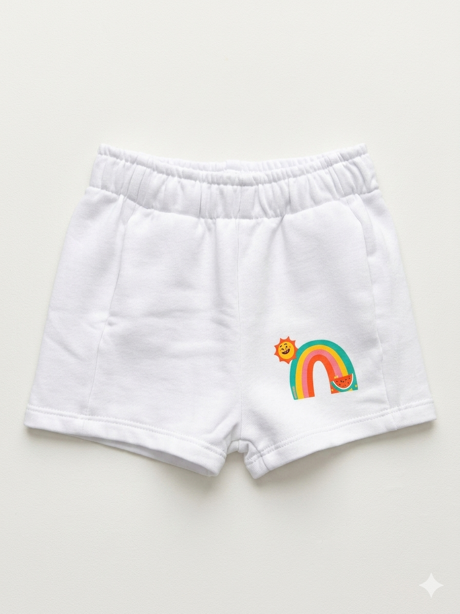 Shorts in tuta bianchi con arcobaleno