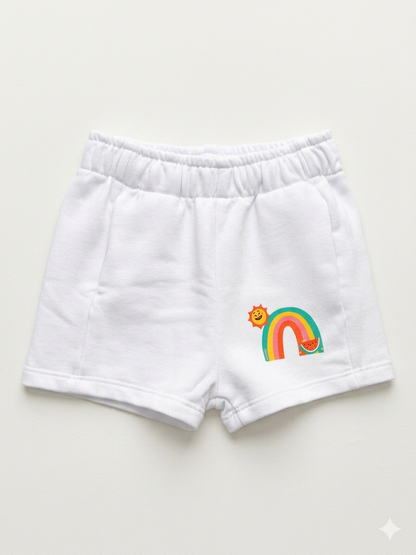 Shorts in tuta bianchi con arcobaleno