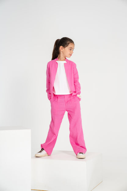 Pantalone in lino e cotone color barbie