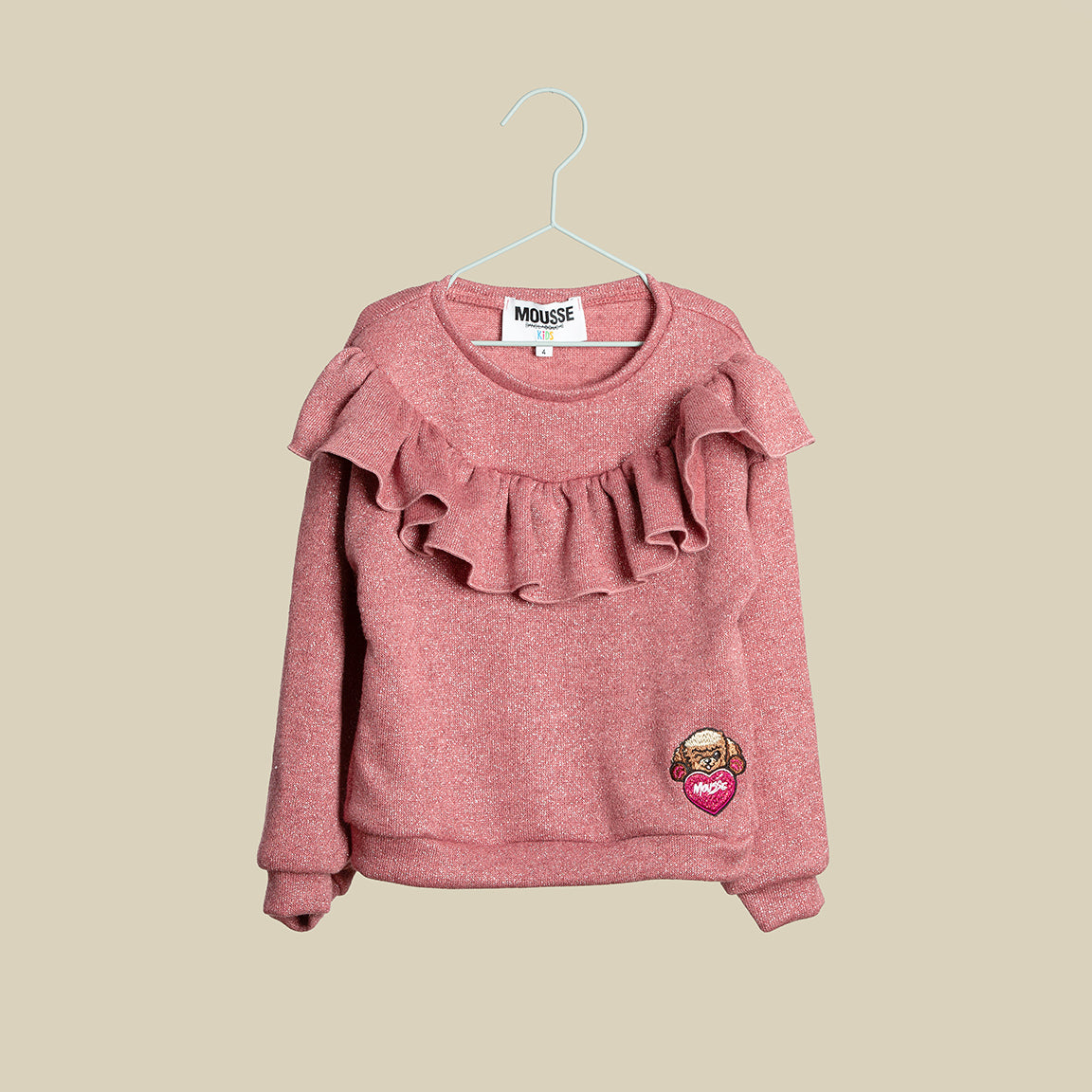 Felpa con rouches in lurex rosa