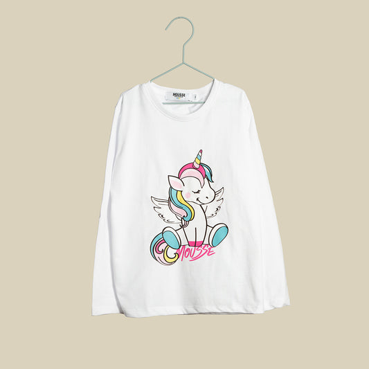 T-shirt bianca manica lunga Unicorn