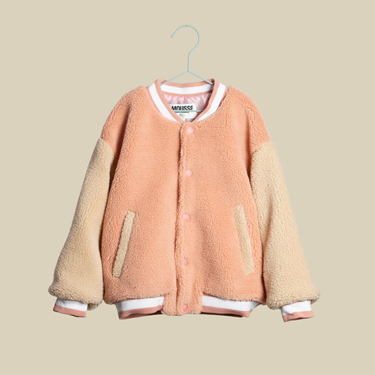 Bomber effetto orsetto rosa con logo sul retro