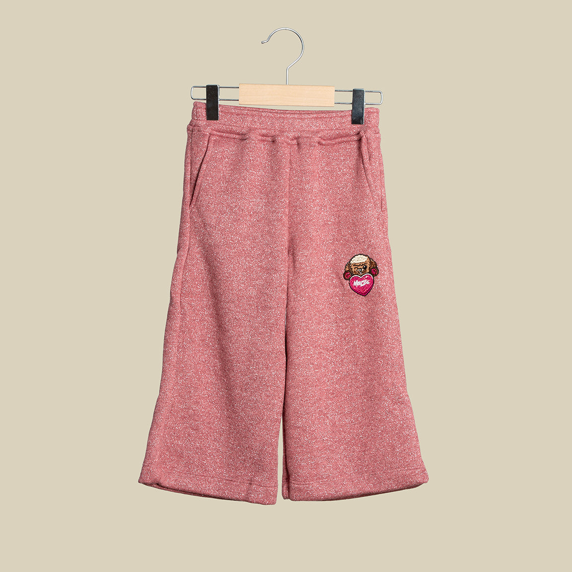 Pantalone largo in lurex rosa