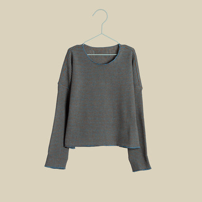 Maglia in caldo cotone con microrighe tabacco e cobalto