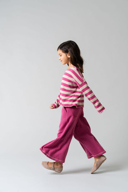 Pantalone palazzo in caldo cotone malva