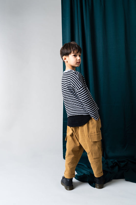 Maglione tricot a righe grigio-nero