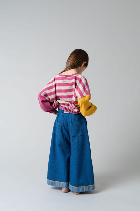 Maglia in caldo cotone righe orzo e rosa