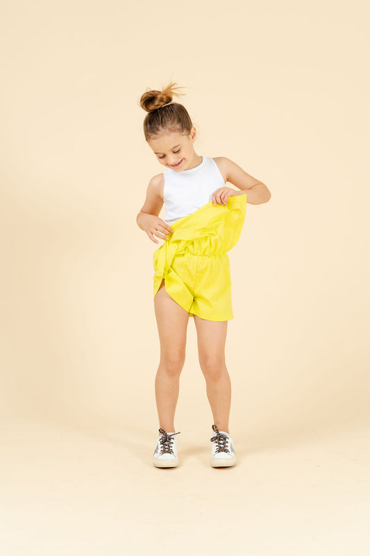 Mini panta-gonna in cotone croccante giallo