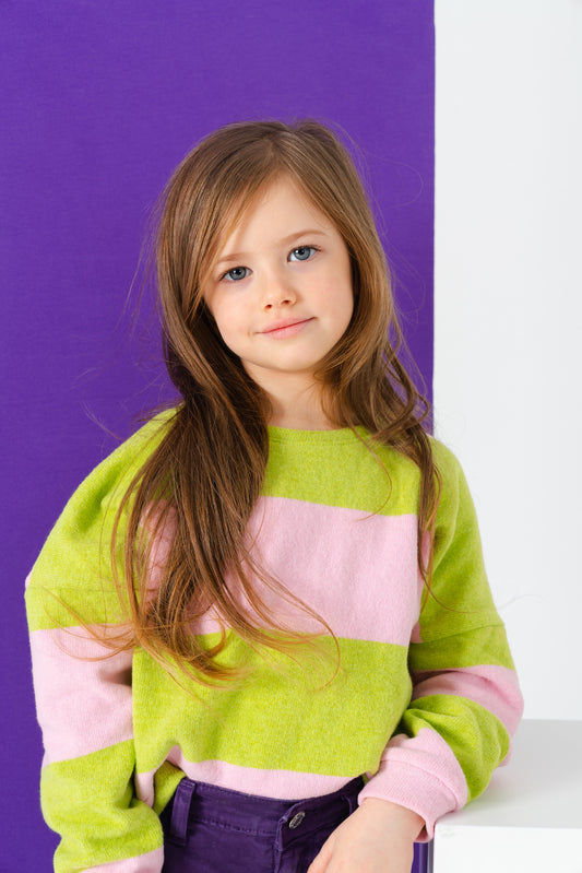 Maglia in caldo cotone maxi righe viola e fuxia