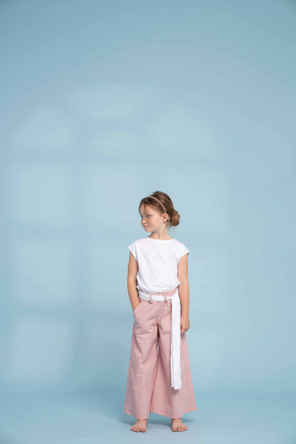 Pantalone crop a gamba larga color malva