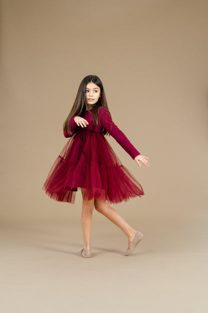 Vestito in caldo cotone color granata