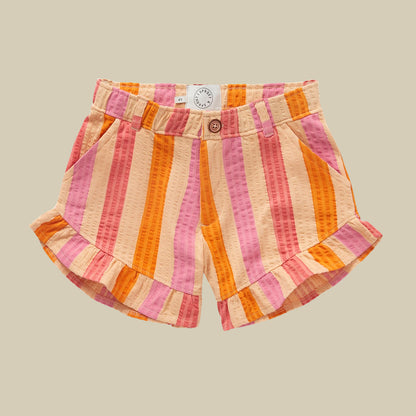 Shorts a righe multicolor con volant