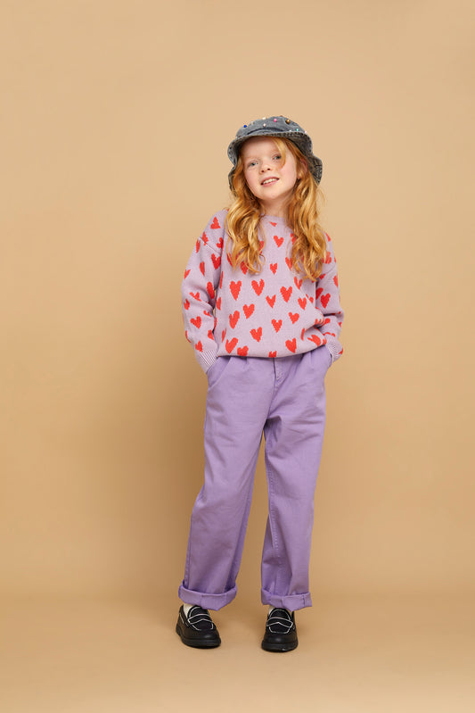 Maglione color lavanda con cuori