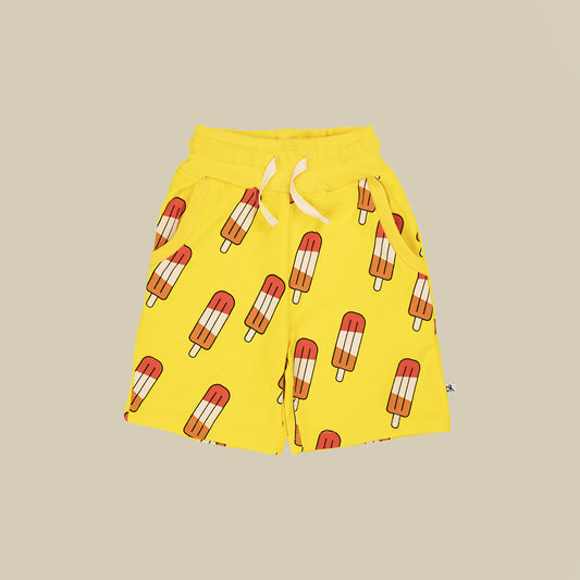 Shorts gialli con stampa ghiaccioli