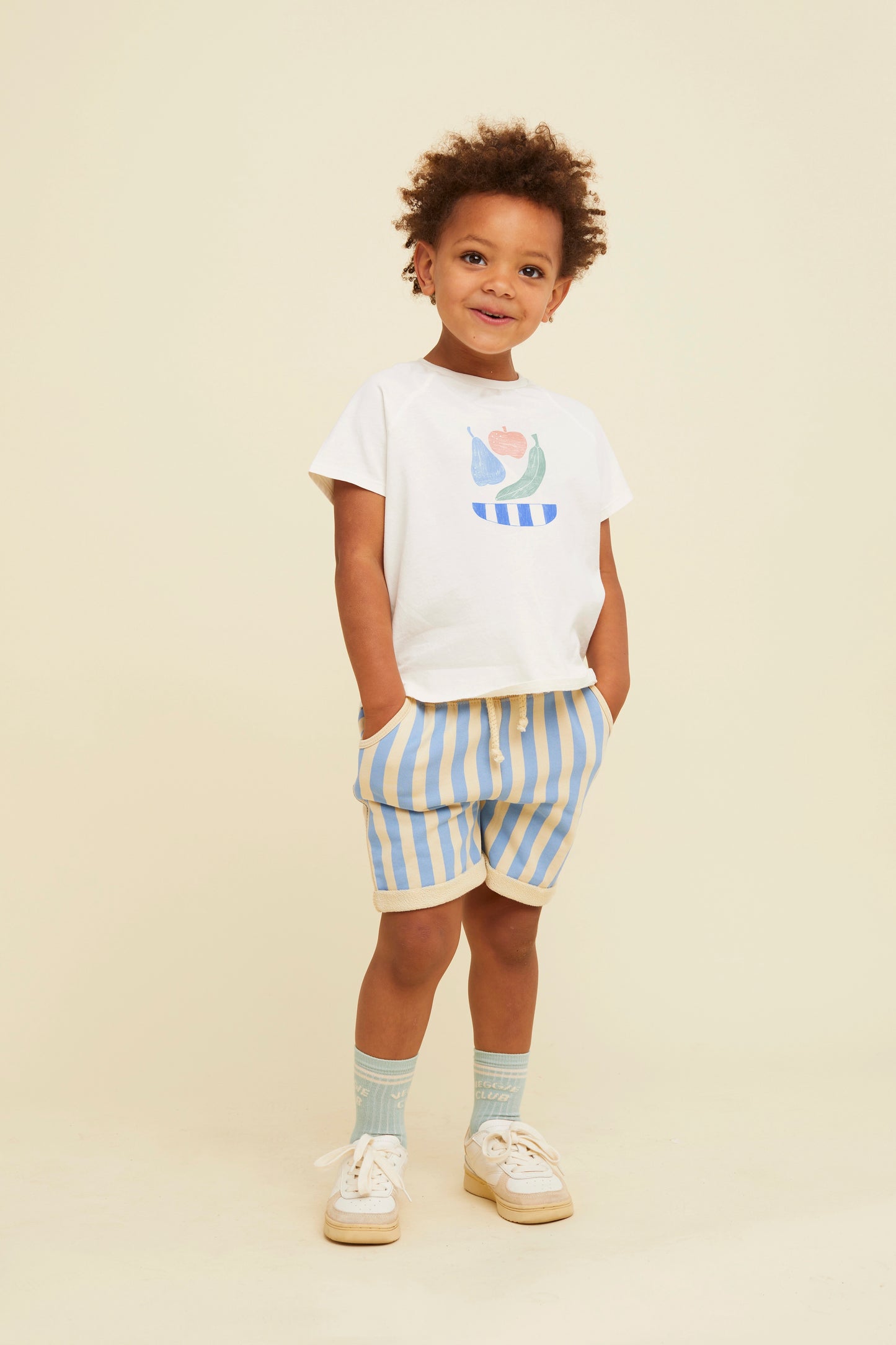 Shorts a righe azzurre e beige