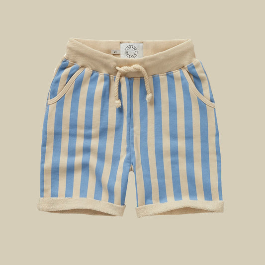 Shorts a righe azzurre e beige