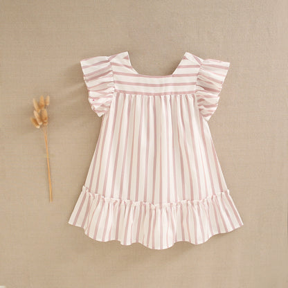Vestito maniche a sbuffo a righe rosse