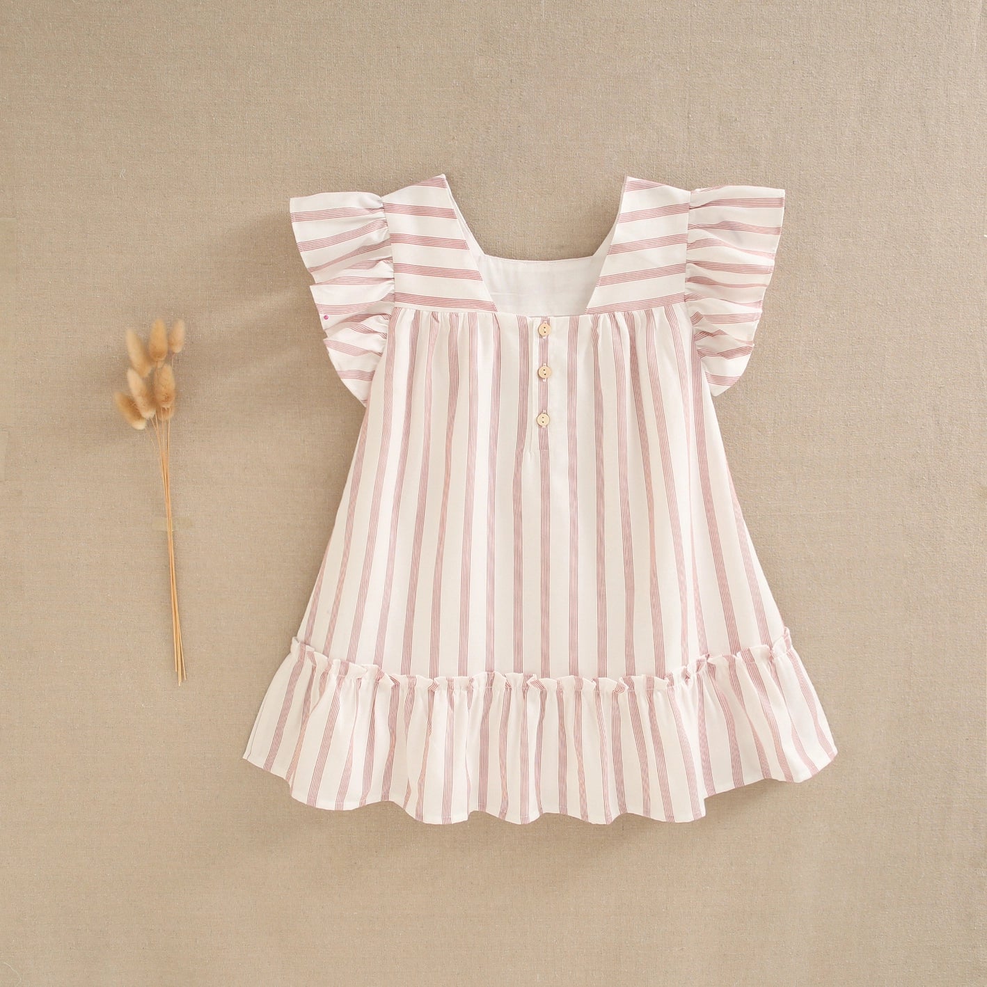 Vestito maniche a sbuffo a righe rosse