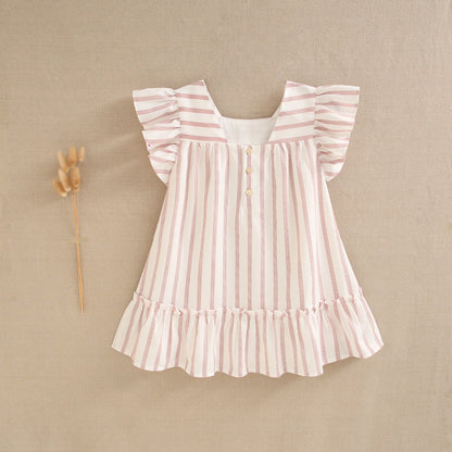 Vestito maniche a sbuffo a righe rosse