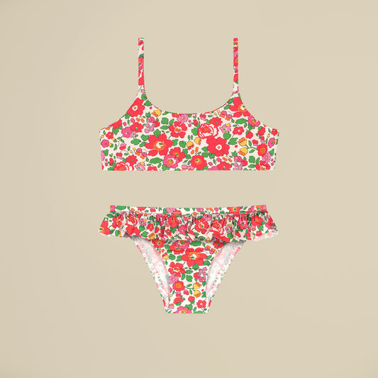 Bikini in Lycra Liberty fiori rossi
