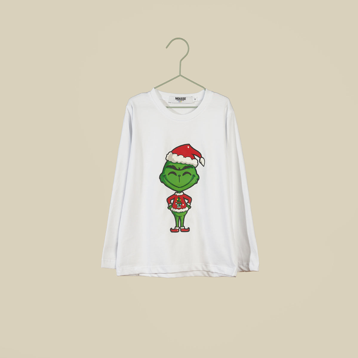 T-shirt Xmas bianca a manica lunga con Omino Grinch