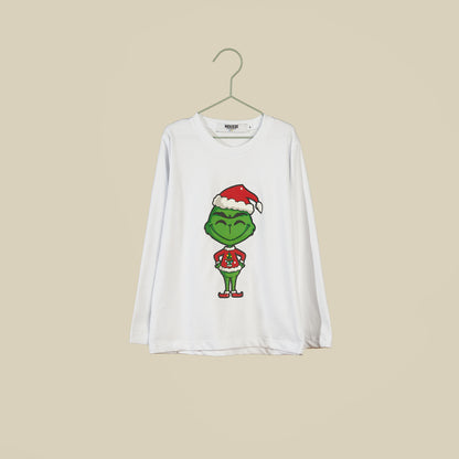 T-shirt Xmas bianca a manica lunga con Omino Grinch